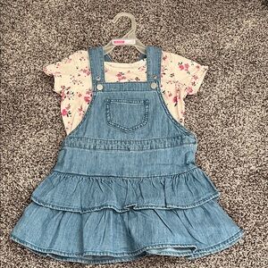 Toddler Girl Children’s Place Denim Blue Kids Skirtall with Floral T-shirt 2T